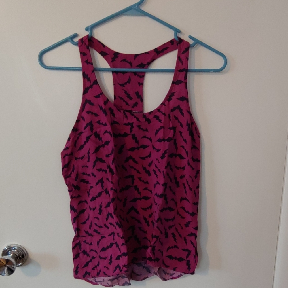 Magenta Tank Top with Black Bats and Lighting